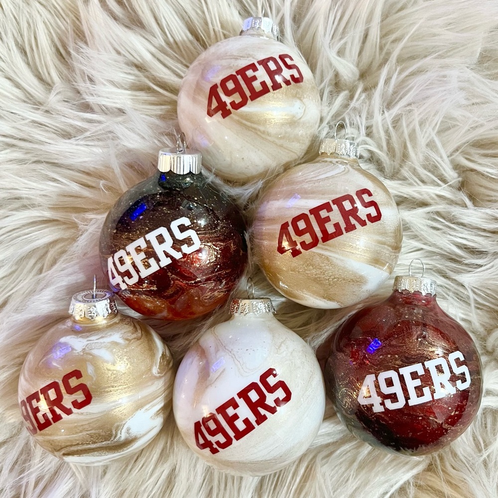 New Hand made Epoxy Christmas Ornaments San Francisco 49ers set of 6 NEW